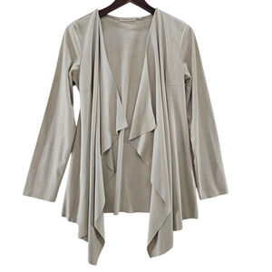 Soft Surroundings Cardigan Women XS Tan Neutral Minimalist Open Front Faux Suede